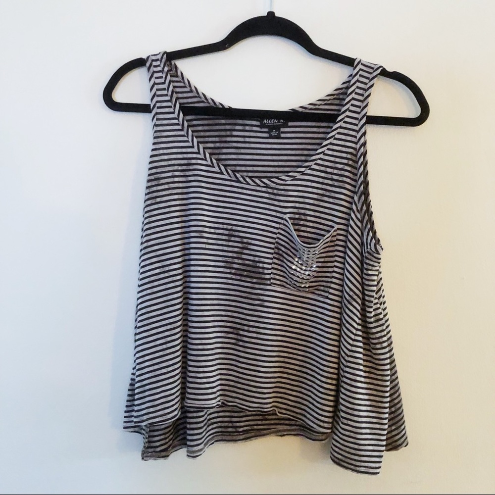 Black & White Striped Distressed Pocket Tank